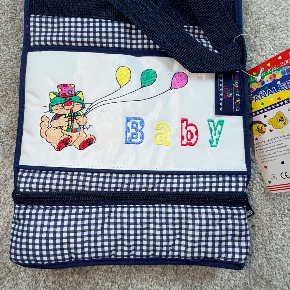 Elegant‎ Kids 2000 Vintage Diaper Bag Navy Gingham Puppy Cat EK22114 NWT USA